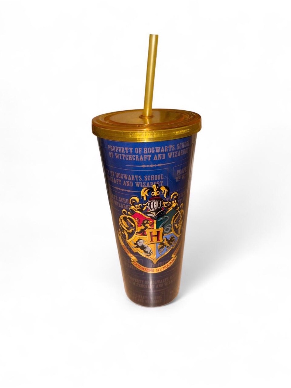 Hogwarts Crest Tumbler with Gold Lid & Straw